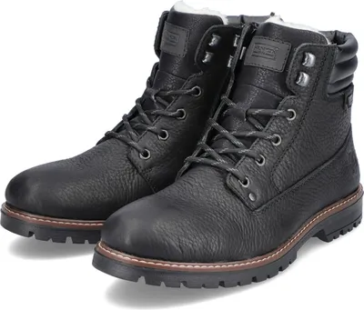 A pair of black leather boots on a white background.