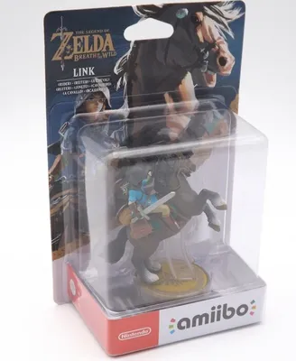 A product shot of an amiibo figure of Link on a horse, in its original packaging.