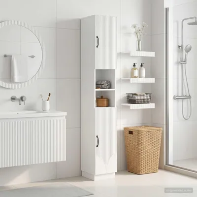 Obrázok produktu pre Maison Exclusive – Skrinka do kúpeľne s otvorenou policou, model HOORN, vysoký lesk, biela farba