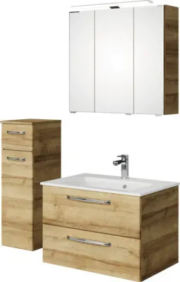 Produktbild von Pelipal Badmöbel-Set Kumba BxHxT 107 x 200 x 50 cm Frontfarbe eiche riviera mit Mineralguss-Waschtisch weiß und Untersch