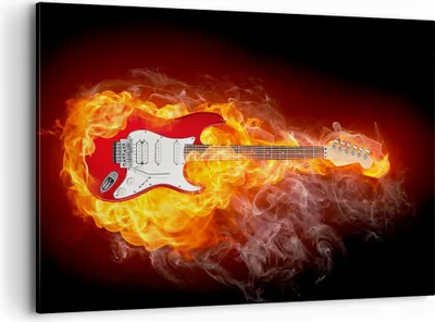 Produktbild von Bild auf Leinwand - Leinwandbild - Flammen Gitarre Instrument - 100x70cm - Wand Bild - Wanddeko - Leinwanddruck - Bilder - Kunstdruck - Wanddekoration - Leinwand bilder - Wandkunst - AA100x70-0196