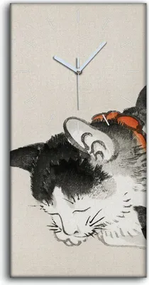 Produktbild von Wandkunst Leinwand Bild Uhr 30x60 Gemälde Asiatische Tier Katzen Kunst - weiße Hände