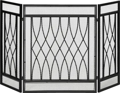 Image de Grille de protection pour cheminée, structure métallique, dimensions 126 x 3 x 80 cm, design pliable, panneau principal 65 x 80 cm, panneau latéral 30 x 80 cm