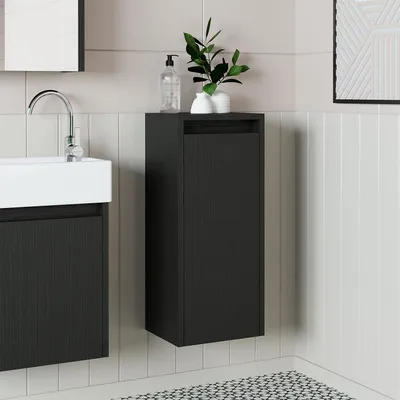 Produktbild von Roomart MINI-50 Badmöbel Hochschrank 30 cm breit, Schwarz-Eiche