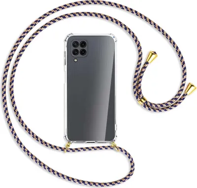 Produktbild von Handykette Backcover-Schutzhülle mit Band (Metall goldfarben) für Samsung Galaxy M32 (M325) - blau+beige