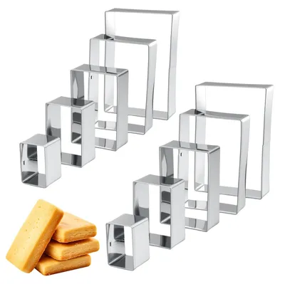 Produktbild von Set mit 10 Ausstechformen: rechteckige, quadratische und rechteckige Formen; Mini-Ausstechformen aus Edelstahl für Kekse, Kuchen und Plätzchen.