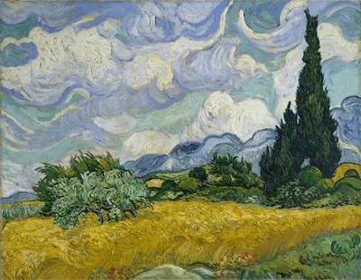 Produktbild von Legendarte - Kunstdruck auf Leinwand - Kornfeld mit Zypressen Vincent Van Gogh - Wanddeko, Canvas cm. 60x80