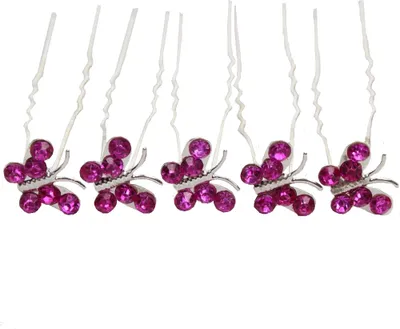 Produktbild von 5 Schmetterling mit Strass Haarnadeln Hairpins Frisur pink
