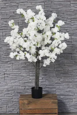 Produktbild von Künstliche Pflanze Kirschblütenbaum 120 cm Kunstpflanze Kirsche Kirschblüte im Topf weiß Kunstbaum