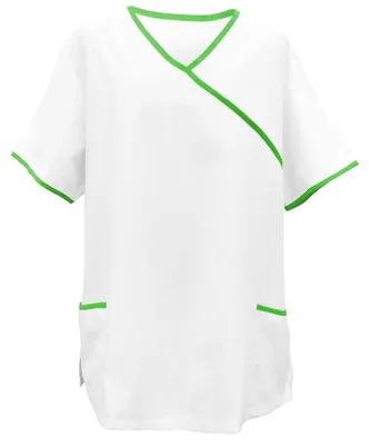 Produktbild von Schlupfkasack weiß, mit Paspel lemongreen, Größe XS : XS : lemon green : 50% Baumwolle 50% Polyester
