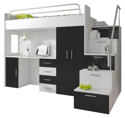 Productafbeelding van Stapelbed zwart, tafel, kast, multifunctioneel, hoogslaper, kinderkamer