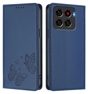 Produktbild von Lederhülle für ZTE Blade A56, Schmetterling Prägung Leder Brieftasche Schutzhülle mit Ständer Dunkelblau