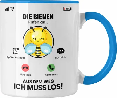 Produktbild von Trendation - Die Bienen Rufen An Tasse Geschenk für Bienen Züchter Besitzer Geschenkidee Lustig Spruch Imker (Blau)