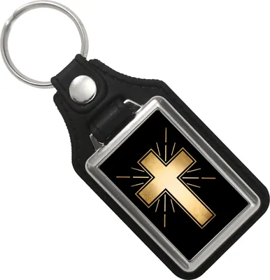 Produktbild von Kreuz Schlüsselanhänger mit Kunstleder-Anhänger mit christlichem Symbol