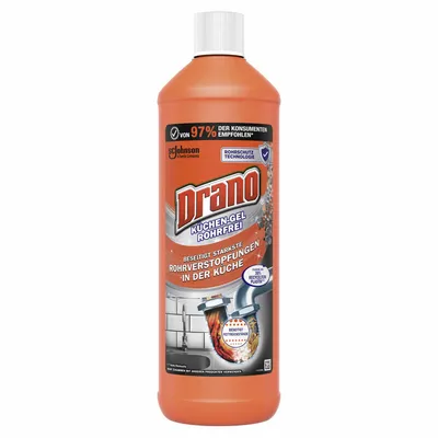 Produktbild von Drano Küchen-Gel Rohrfrei Abflussreiniger, Rohrreiniger für die Küche, entfernt Verstopfungen, 1000 ml