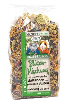 Produktbild von HUGRO NT Blütenmischung 150 gr | Blütenvielfalt für Hamster, Meerschweinchen, Kaninchen, Ratten, Degus, Chinchillas, Mäuse, Ziervögel, Reptilien