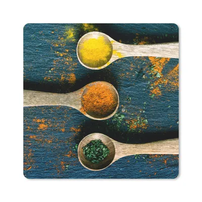 Produktbild von MuchoWow® Mauspad Mousepad Gewürze - Löffel - Kräuter - Braun - Gelb - Grün 30x30 cm - Mousepads - Maus Mat - Pad - Mausunterlage - Gaming