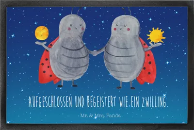 Produktbild von Mr. & Mrs. Panda Fussmatte Sternzeichen Zwilling 50 x 75 cm - Sternenhimmel Blau - Geschenk, Zwillingsbruder, Schmutzfänger, fußmatte, Glückskäfer, Fußabtreter, Zwillinge