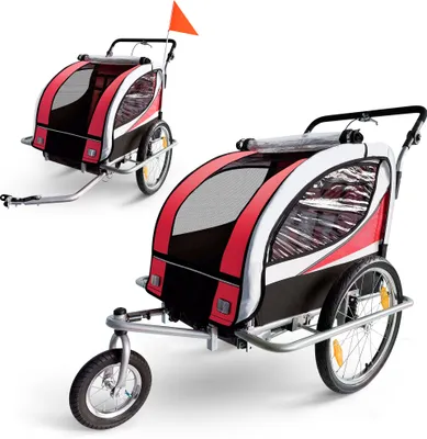 Produktbild von SAMAX 360° drehbarer Fahrradanhänger 2in1 Jogger - in Rot - Silver Frame