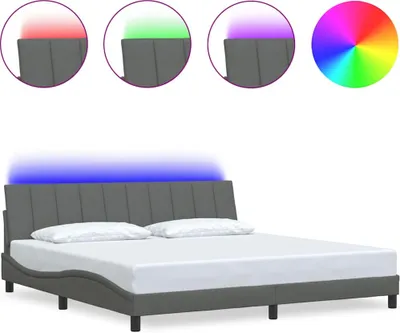 Image de Cadre de lit sans matelas Hanko gris foncé 200x200 cm tissu