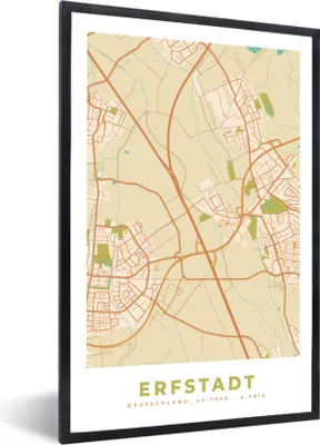 Produktbild von MuchoWow® Gerahmtes Poster Erfstadt - Karte - Stadtplan - Vintage 60x90 cm - Poster mit Schwarzem Bilderrahmen Wandposter Rahmen Foto Bilder - Kunst