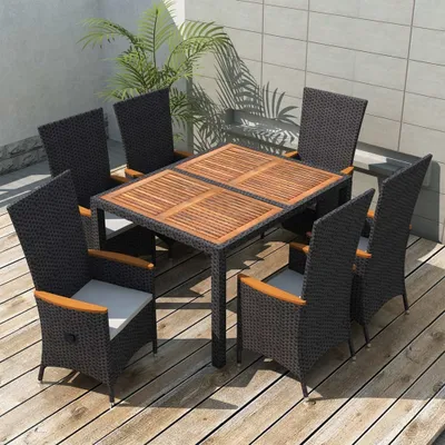 Immagine prodotto di Maison Exclusive - Set da giardino completo di 7 pezzi, in rattan sintetico e legno di acacia, colore nero