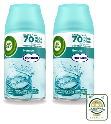 Imagen del producto de 2 unidades de recambio para ambientador automático Air Wick Freshmatic, aroma Nenuco, 250 ml - Paquete ahorro