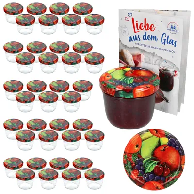 Zdjęcie produktu dla zestaw 40 kubków o pojemności 230 ml z pokrywką z dekoracją owocową, w tym książeczka z przepisami Diamant Gelierzauber
