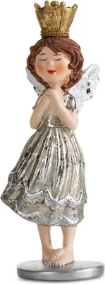 Produktbild von Weihnachtsfigur Engel mit Krone 11x4x4 cm gold silber Stein Polyesterharz
