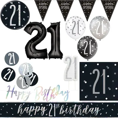 Produktbild von 21. Geburtstag Deko schwarz silber Party Dekoration Set Mann Geburtstagsdeko