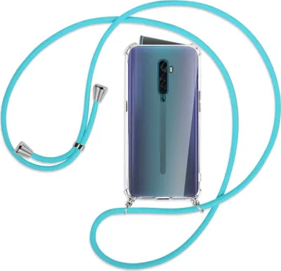 Produktbild von Handykette Backcover-Schutzhülle mit Band (Metall silberfarben) für Oppo Reno2 - türkis