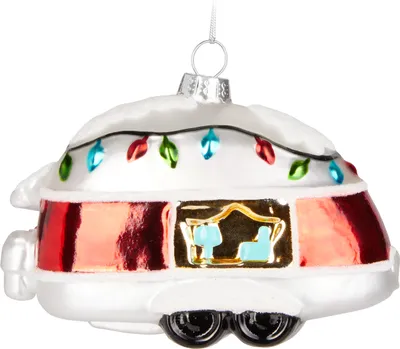 Produktbild von BRUBAKER Retro-Wohnwagen Rot Weiß - Handbemalte Weihnachtskugel aus Glas - Christbaumschmuck Figuren Lustig Deko Anhänger Baumkugel - 11 cm
