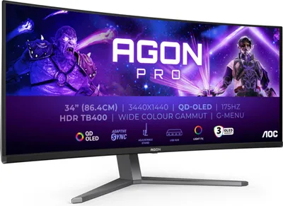 Image de AOC Agon Pro AG346UCD 34" OLED 21:9 courbé UWQHD QD-OLED Moniteur de jeu 0.03ms, 175Hz, 3440x1440 pixels