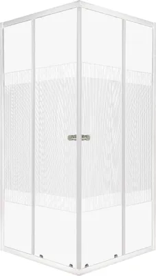Produktbild von Kerra Xenia SQ White 90x90 Duschkabine ohne Duschwanne, weiß Profile, 4/5mm ESG Sicherheitsglas, transparent mit weißen vertikalen Streifen
