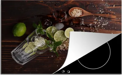Produktbild von KitchenYeah© Herdabdeckplatte Cocktail - Obst - Limette , 81x52cm, Küche Deko, Glaskeramikkochfeld Herdabdeckung, Abdeckplatte fùr Kochfeld