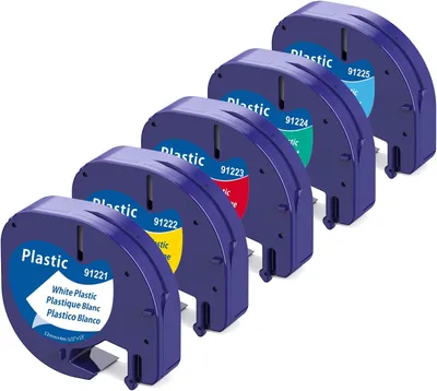 Produktbild von Phomemo kompatibles Kunststoff-Etikettenband 12mm x 4m für Dymo LetraTag, Schwarz auf Weiß/Gelb/Rot/Grün/Blau, passend für LT-100H/LT-110T/QX50/XR