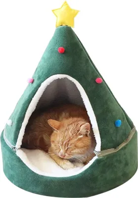 Immagine prodotto di Tenda per gatti con design ad albero di Natale, grotta per gatti M 43x43x50cm, morbida casa per dormire per cani di piccola taglia