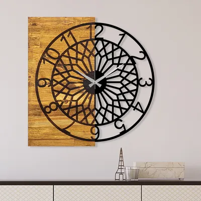 Immagine prodotto di Opviq, Legno- TNL1106, colore noce, nero, orologi da parete, 57 x 3 x 58 cm, 100% legno (spessore: 3 cm) / metallo