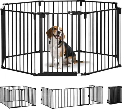 Image de PawHut Barrière de sécurité barrière de protection cheminée parc enclos chien pliable modulable 8 panneaux avec porte sans perçage 482,5 x 76 cm noir