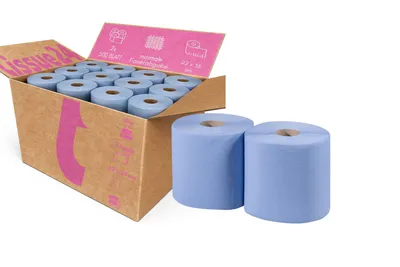 Produktbild von Tissue24 Putztuchrolle blau 3-lagig – 1000 Blatt | 22 × 35 cm | Reißfest & saugstark für Werkstatt & Industrie