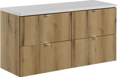 Obrázek produktu pro Koupelnová skříňka 120 cm bílá horní  dub 4 zásuvky prostorná