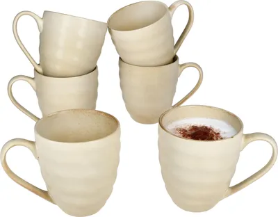 Zdjęcie produktu dla CLAY BEIGE Zestaw 6 kubków do kawy 320 ml Kamionka beżowa Filiżanka do herbaty Strudel