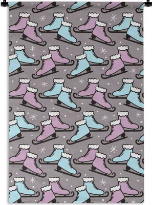 Produktbild von MuchoWow® Wandteppich Wandbehang Schlittschuhe - Muster - Winter 90x135 cm Tapisserie Dekoration Wandtuch - Baumwolle - Wandskulptur