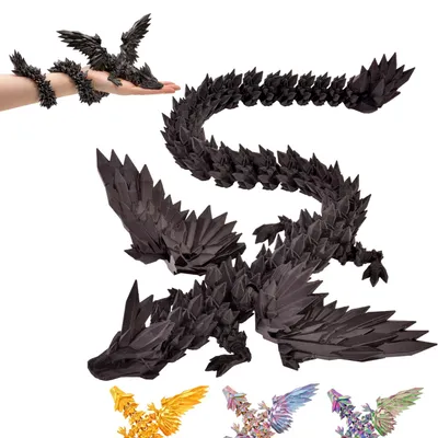 Zdjęcie produktu dla Figurka smoka ze skrzydłami XL 50 cm, rzeźba smoka 3D, duża dekoracja fantasy – Czarny