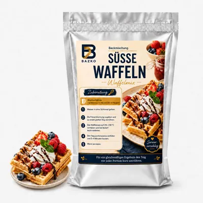 Produktbild von Bazko 1 kg Backmischung für süße Waffeln Waffelteig, KI-generiertes Bild