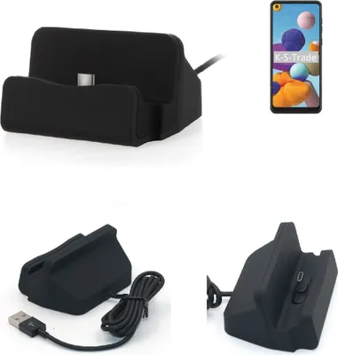 Produktbild von K-S-Trade Docking-Station kompatibel mit Samsung Galaxy A21 Ladestation Dock Ladegerät Docking Station Tischständer Ständer inkl. USB Typ C Kabel