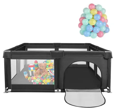 Produktbild von Baby Laufstall - Spielgitter 120×120 cm - Atmungsaktives Netz - Sicherheitslaufstall Indoor - Mit 50 Bällen - Schwarz
