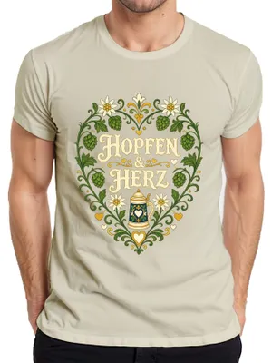 Obrázek produktu pro Pohár na pivo "Hopfen & Herz Edelweiss", , tradiční kostým, kožené kalhoty, pánské tričko, barva: přírodní, velikost: L