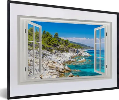 Produktbild von MuchoWow® MuchoWow® Gerahmtes Poster Aussicht - Meer - Felsen 60x40 cm - Poster mit zchwarzem Bilderrahmen - Schlafzimmer - Plakat in Rahmen - Drucken