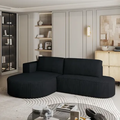 Produktbild von Masseno Ecksofa CORTIO P L-S mit Schlaffunktion L-Form, Sofa mit Bettkasten, Wohnzimmersofa, Couch, Soffa, Bettsofa, Couchgarnitur- Schwarz, POSO 135